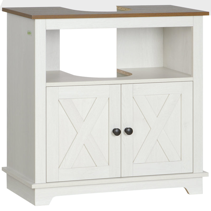 Under Sink Cabinet Bathroom Vanity Unit with Double Doors and Storage Shelves, 60 x 30 x 60cm, White