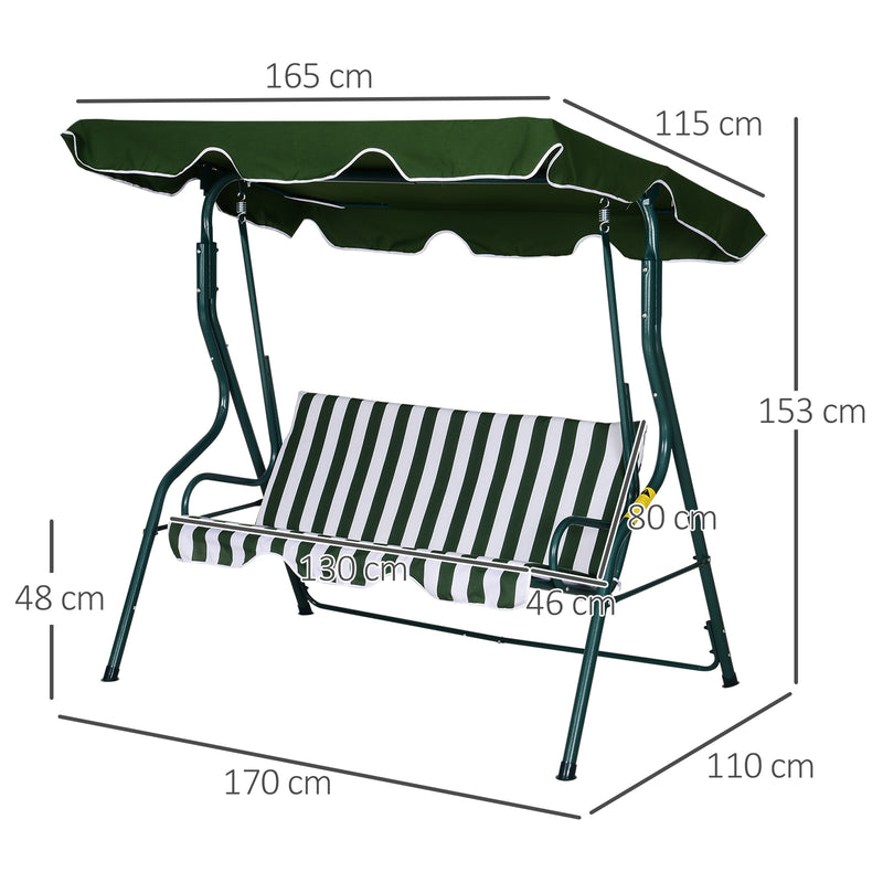 Steel 3-Seater Swing Chair w/ Canopy Green