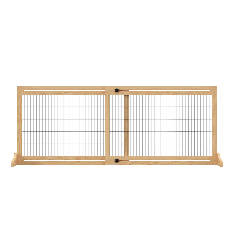Adjustable Wooden Pet Gate, Freestanding Dog Barrier Fence with 2 Panels for Doorway, Hallway, 69H x 104-183 cm, Natural