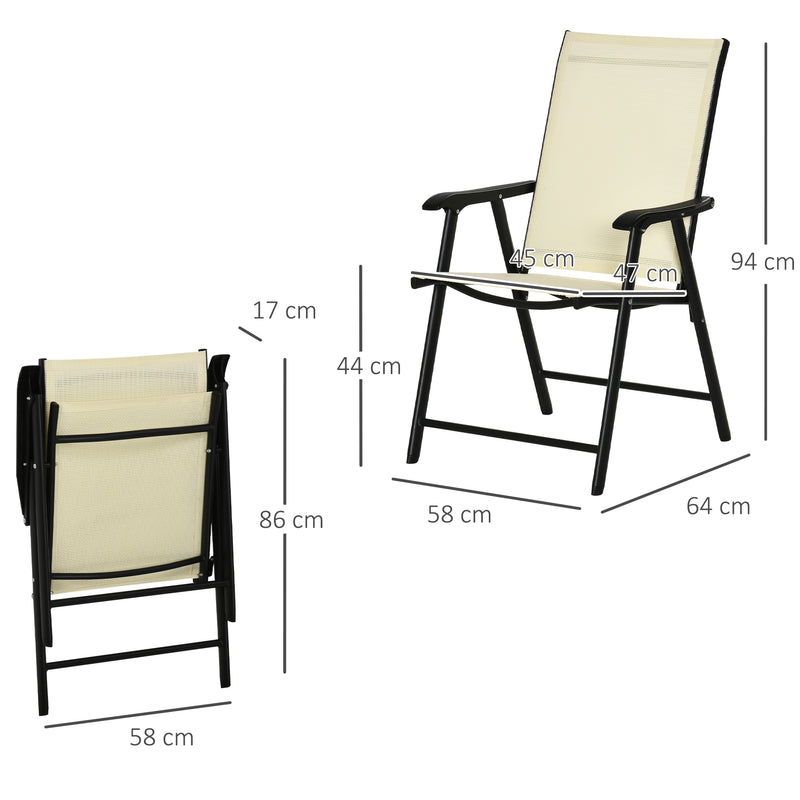 Set of 6 Folding Garden Chairs, Metal Frame Garden Chairs Outdoor Patio Park Dining Seat with Breathable Mesh Seat, Beige