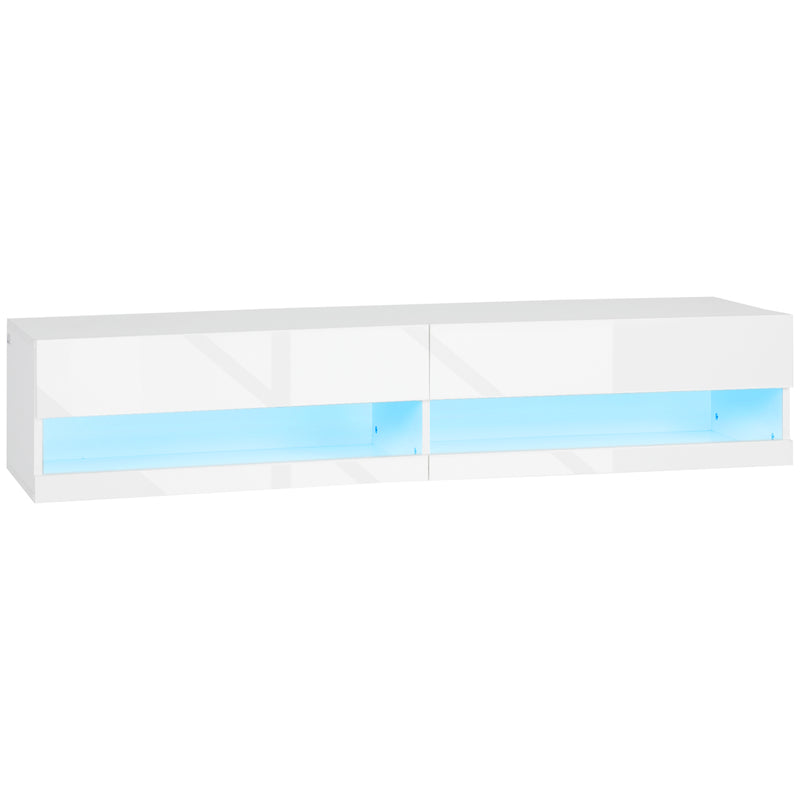 Wall Mounted TV Unit Cabinet for TVs up to 65" with LED Lights, 150 x 40 x 30cm, High Gloss White