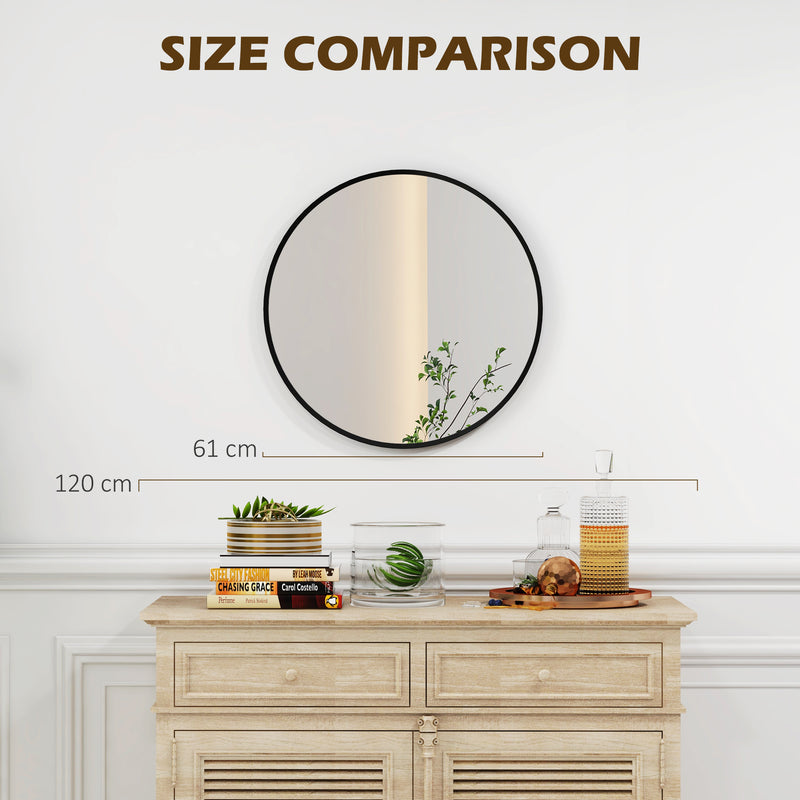 61cm Decorative Wall Mirror for Bedroom Living Room, Modern Round Bathroom Mirror for Home Decor, Black