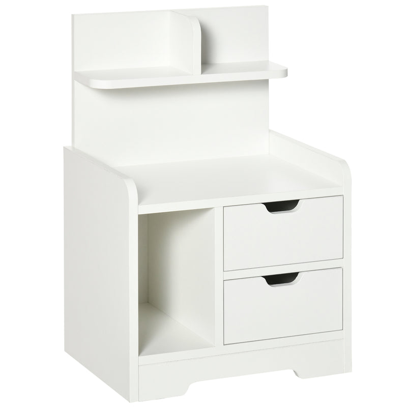 Bedside Table with 2 Drawers and Storage Shelves for Living Room Bedroom Accent Table Small Cabinet, White