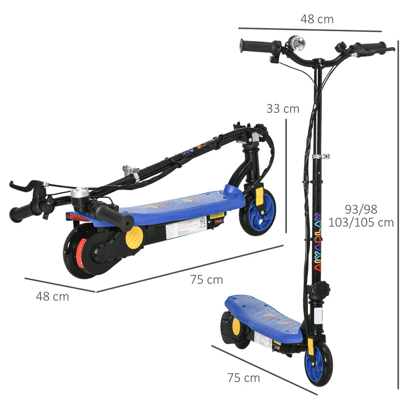 Foldable Electric Scooter, with LED Headlight, for Ages 7-14 Years - Blue