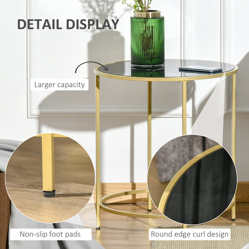 Round Side Table Morden Coffee Tables with Gold Metal Base, Table with Tempered Glass Tabletop, for Living Room, Bedroom, dining room