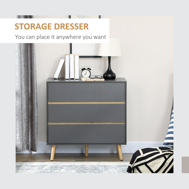 Drawer Chest, 3-Drawer Storage Organiser for Bedroom, Living Room, 80cmx40cmx80cm, Dark Grey