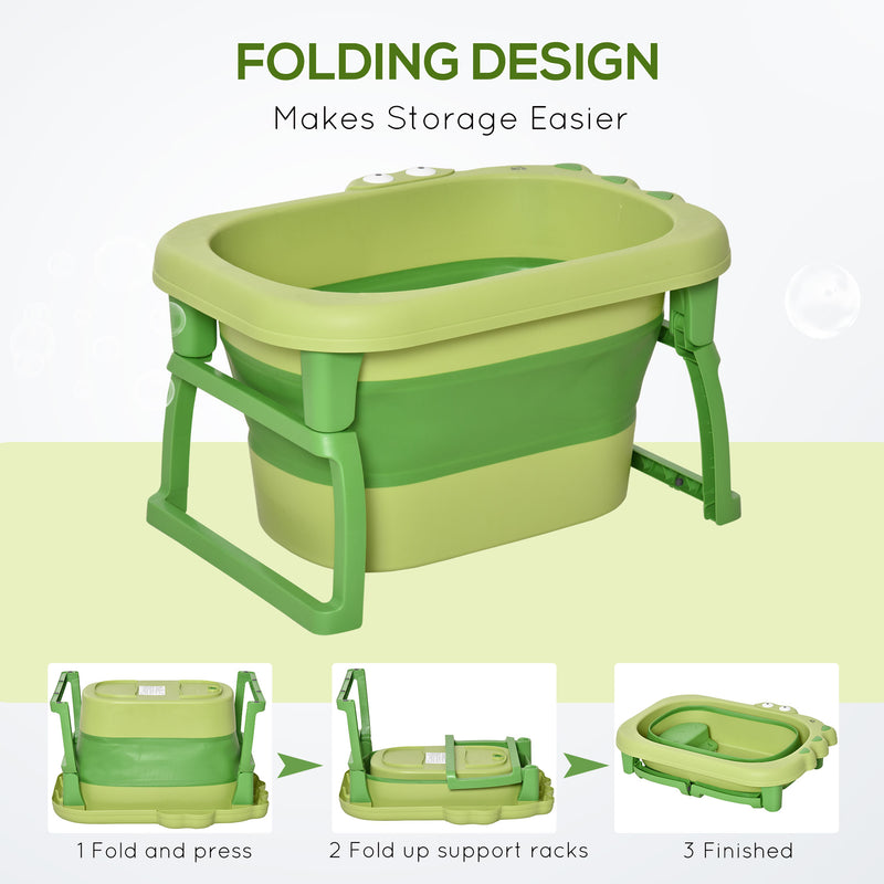 Baby Bath Tub for 0-6 Years Collapsible Non-Slip Portable with Stool Seat for Newborns Infants Toddlers Kids Crocodile Shape Green