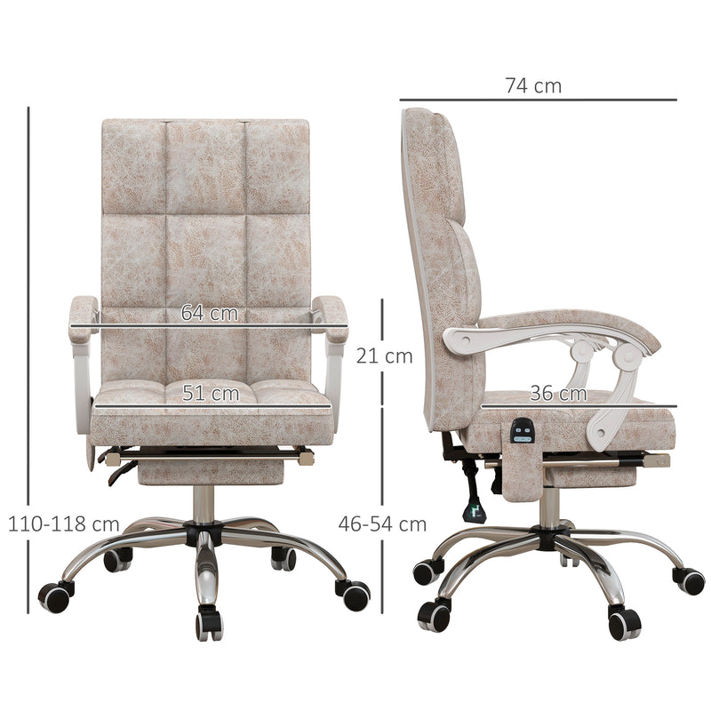 Executive Vibration Massage Office Chair, Microfibre Computer Chair with Armrest, 135° Reclining Back, Beige