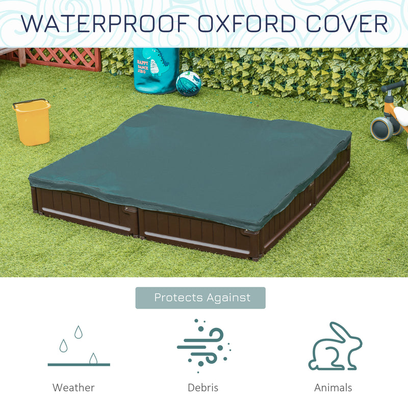 Kids Outdoor Sandbox w/ Waterproof Oxford Canopy Bottom Fabric Liner Children Playset for 3-12 years old Backyard Brown