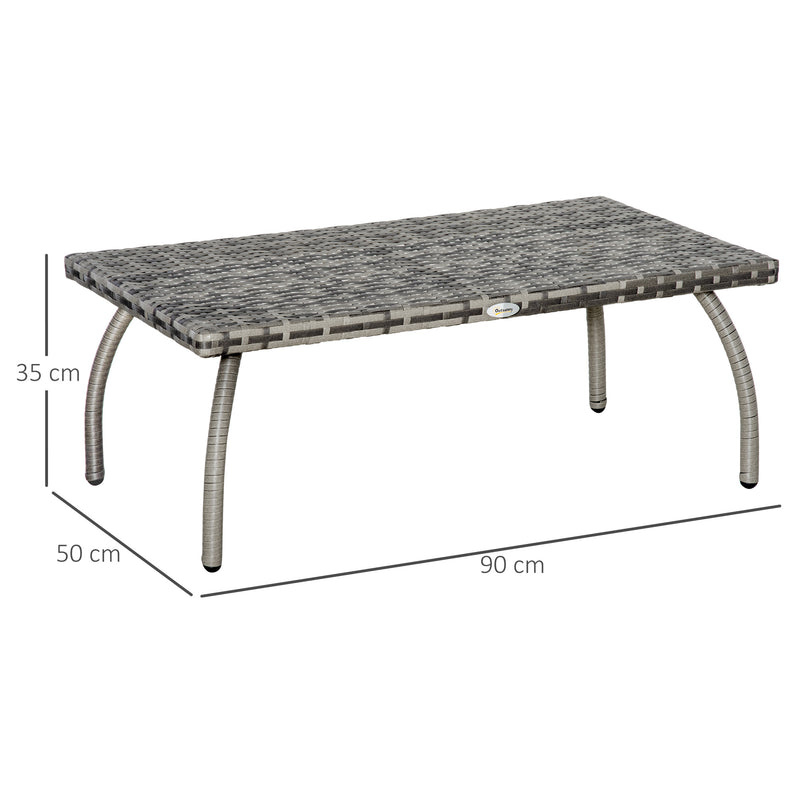 Rattan Coffee Table Garden Furniture Wicker Side Table with All-Weather Material for Outdoor, Balcony, Backyard, Grey