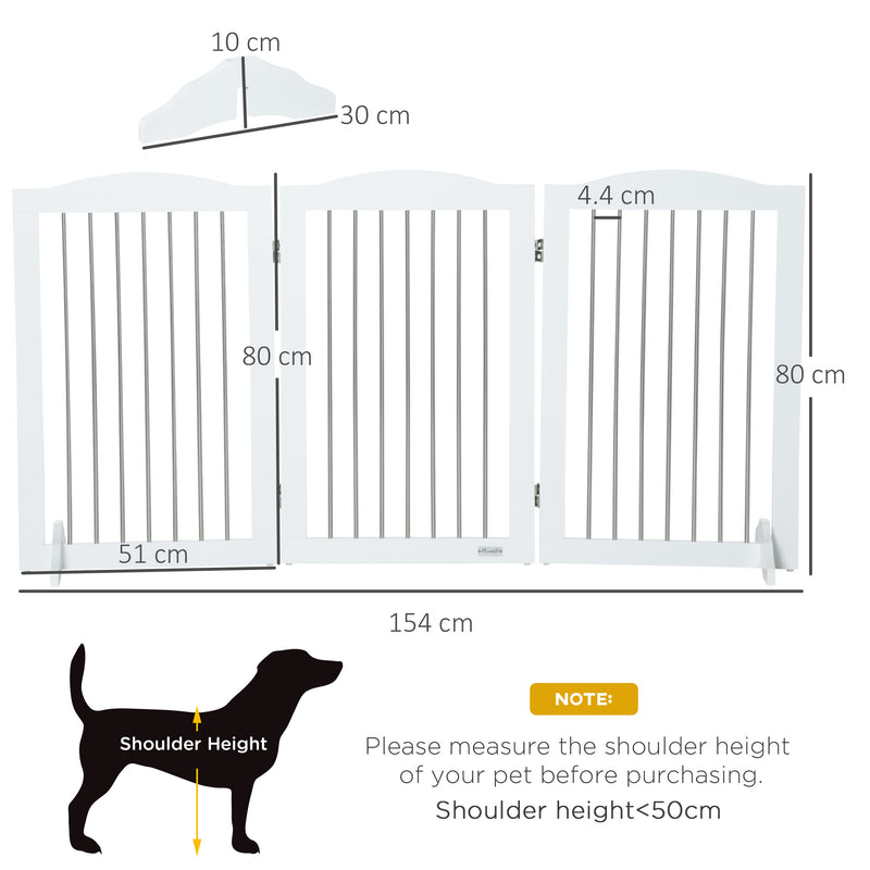 Foldable Dog Gate, Wooden Freestanding Pet Gate with 2 Support Feet, Dog Barrier for Doorways, Stairs, Halls - White
