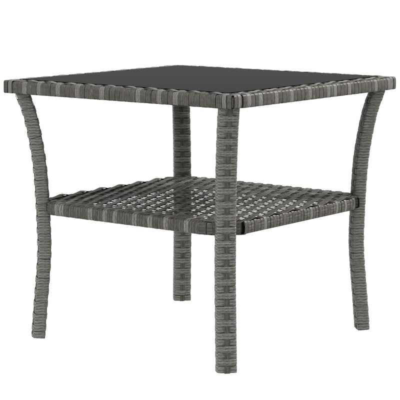 50cm Outdoor PE Rattan Coffee Table, Patio Wicker Two-tier Side Table with Glass Top, for Patio, Garden, Balcony, Grey
