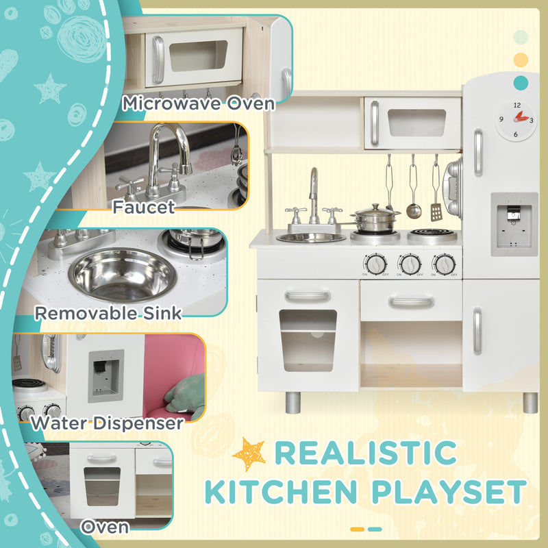 Kids Kitchen Playset Luxury Kitchen Accessories Set Pretend Cooking Set with Telephone Ice Machine, White