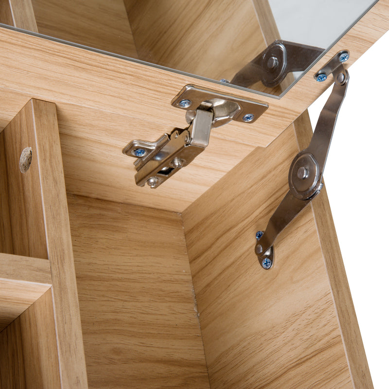 Dressing Table Set Padded Stool Dresser with Flip-up Mirror Multi-purpose - Wood Grain
