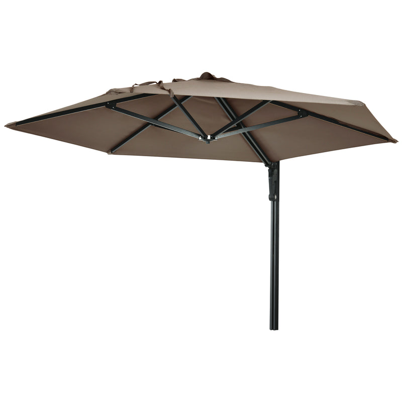 Wall Mounted Parasol, Hand to Push Outdoor Patio Umbrella with 180 Degree Rotatable Canopy for Porch, Deck, Garden, 250 cm, Khaki