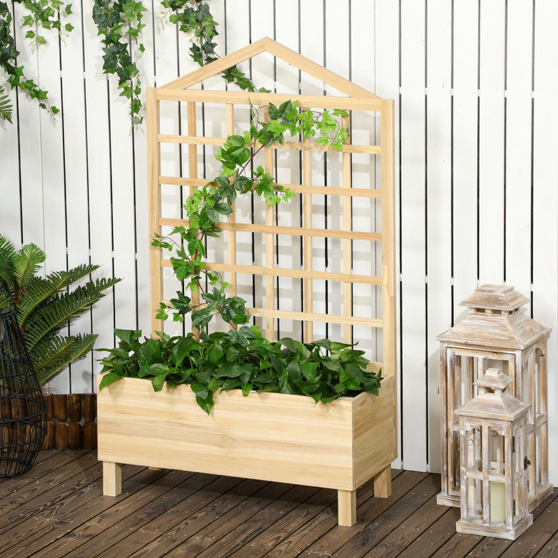 Garden Planters with Trellis for Vine Climbing, Distressed Wooden Raised Beds, 90x43x150cm, Natural Tone
