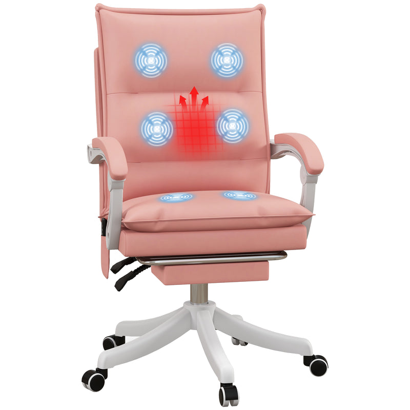 Vibration Massage Office Chair with Heat, Faux Leather Computer Chair with Footrest, Armrest, Reclining Back, Double-tier Padding, Pink
