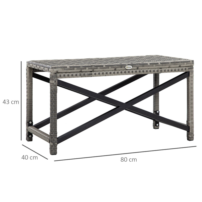 PE Wicker Outdoor Coffee Table, Patio Rattan Side Table, with Plastic Board Under the Full Woven Table Top for Patio, Garden Mixed Grey