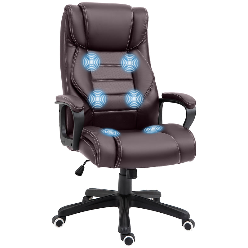 High Back Executive Office Chair 6- Point Vibration Massage Extra Padded Swivel Ergonomic Tilt Desk Seat, Brown
