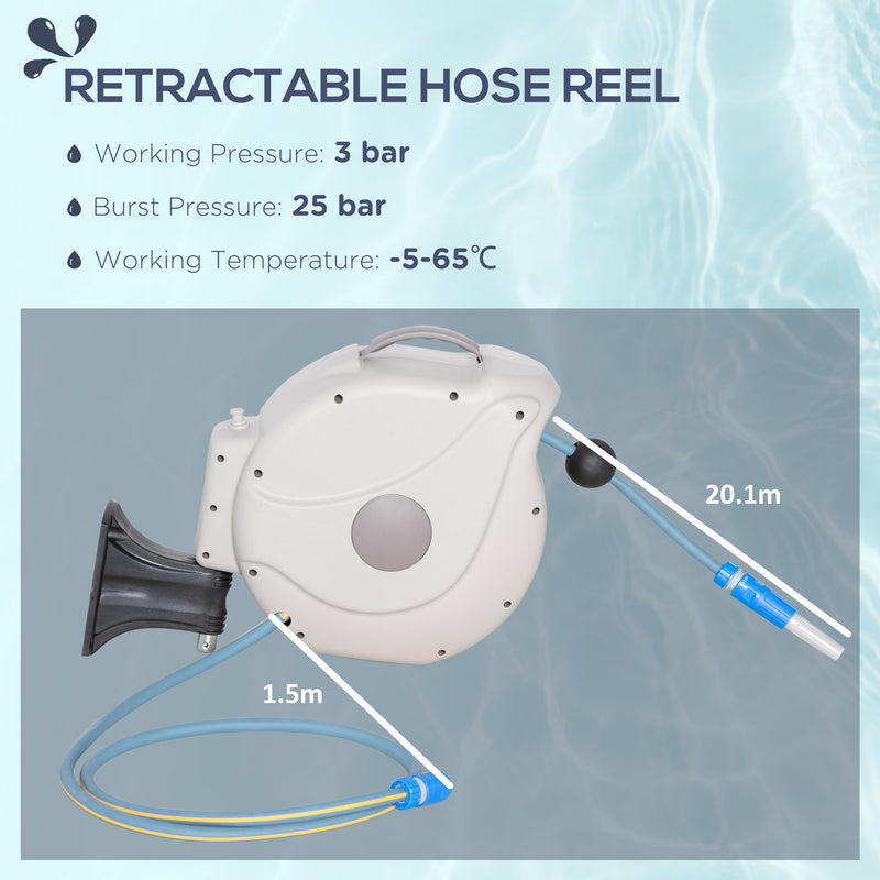 Retractable Hose Reel w/ Any Length Lock, Auto Rewind Slow Return System, and 180° Swivel Wall Mounted Bracket, 20m+1.5m