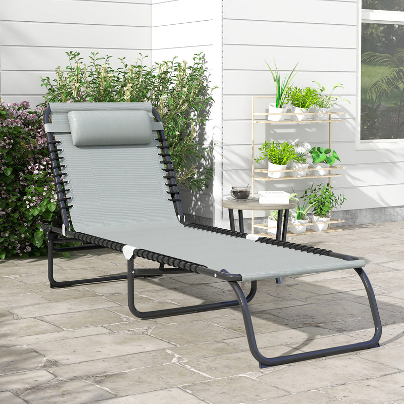 Folding Sun Lounger Beach Chaise Chair Garden Cot Camping Recliner with 4 Position Adjustable Light Grey