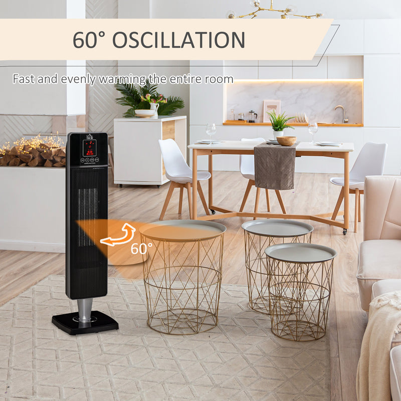 Ceramic Tower Heater Oscillating Space Heater w/ Remote Control 8hrs Timer Tip-Over Overheat Protection 1000W/2000W-Black