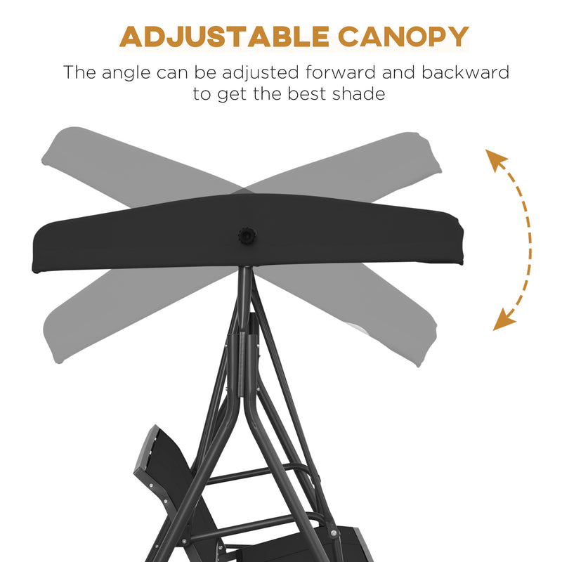 Three-Seater Garden Swing Chair, with Canopy - Black