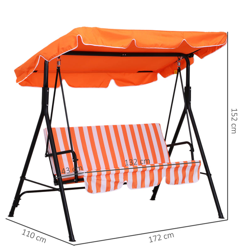 3 Seater Canopy Swing Chair Garden Rocking Bench Heavy Duty Patio Metal Seat w/ Top Roof - Orange