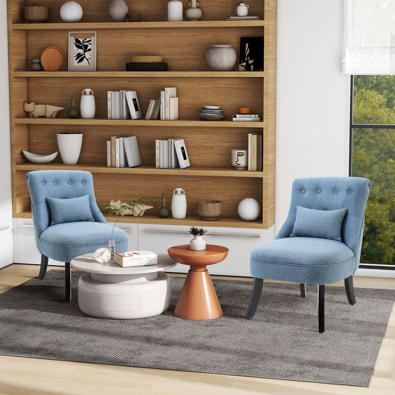 Fabric Single Sofa Dining Chair Tub Chair Upholstered W/ Pillow Solid Wood Leg Home Living Room Furniture Set of 2 Blue