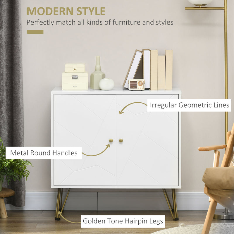 Storage Cabinet Slim Sideboard with Golden Hairpin Legs Adjustable Shelves for Living Room Dining Room Hallway White