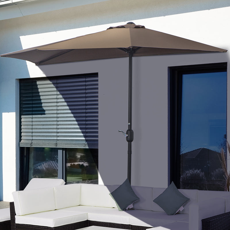 2.7m Balcony Half Parasol Garden Outdoor Umbrella 5 Steel Ribs - Brown