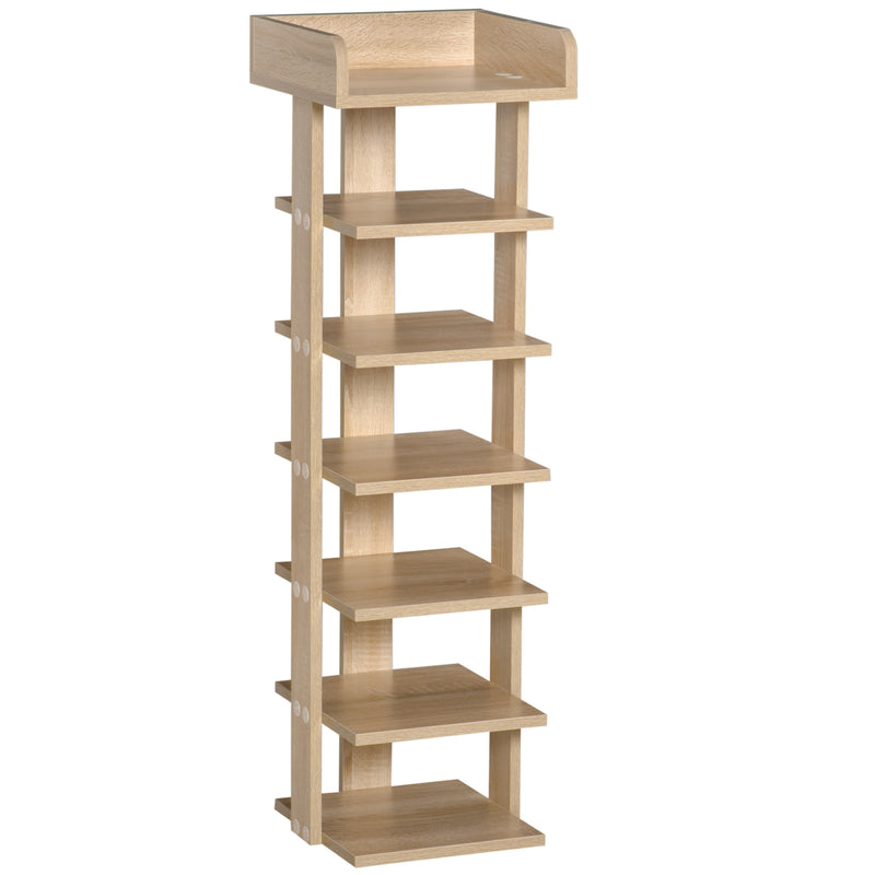 7 Tier Shoe Rack Organizer Storage Shelf Wooden Display Cabinet for Entryway Living Room Bedroom Oak