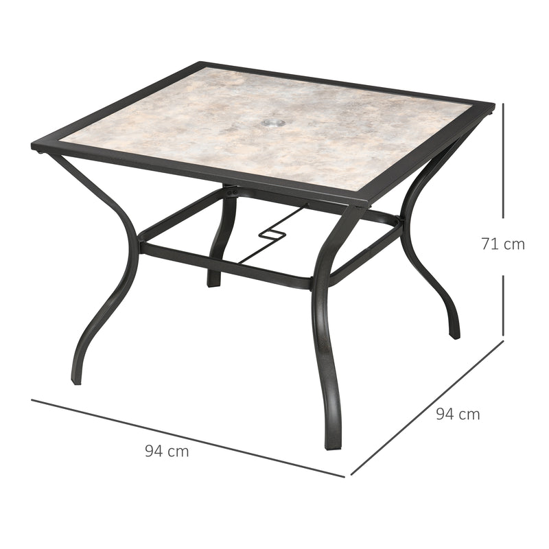 Garden Table with Parasol Hole, Outdoor Dining Garden Table for 4, Square Patio Table with PC Board Tabletop for Patio, Backyard, Grey