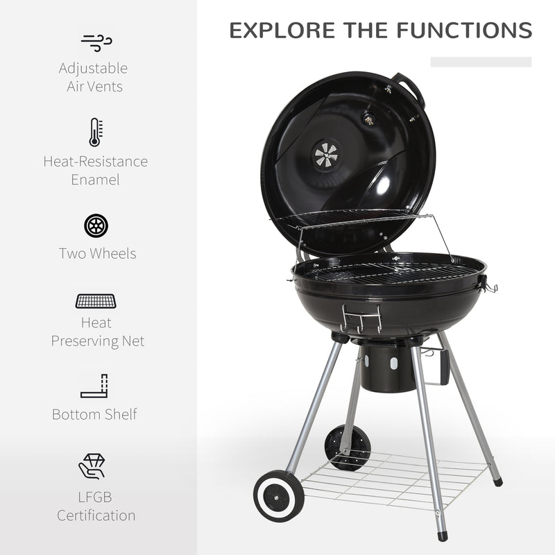 Charcoal BBQ Portable Kettle BBQ Charcoal Grill Outdoor Barbecue Picnic Party Camping w/ Wheels