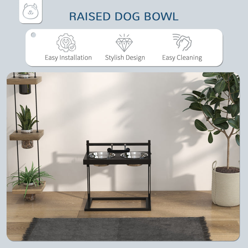 Dog Bowls with Stand, Adjustable Height Elevated Dog Bowls for Small Medium Large Dogs - Black