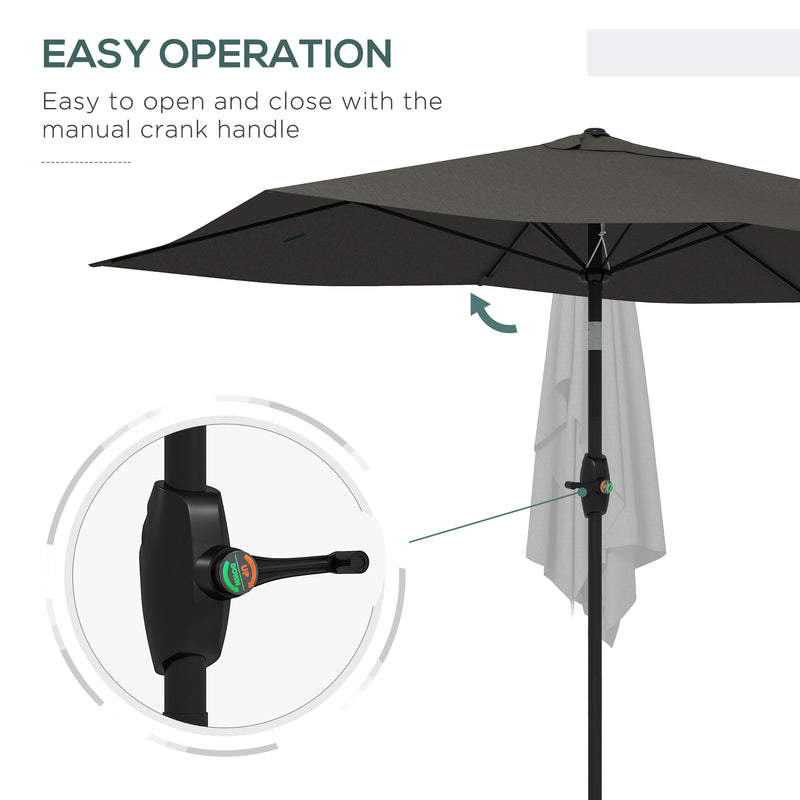 2 x 3(m) Garden Parasol Umbrella, Rectangular Outdoor Market Umbrella Sun Shade with Crank & Push Button Tilt, 6 Ribs, Aluminium Pole