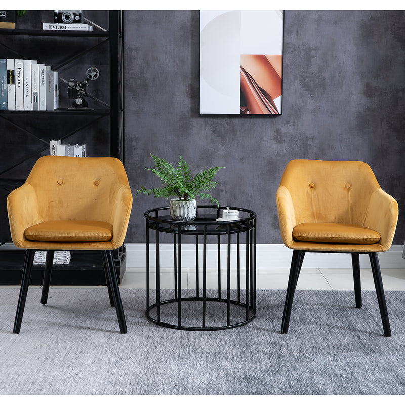 Dining Chairs Set of 2 Modern Upholstered Fabric Velvet-Touch Leisure Chairs with Backrest and Armrests, Lounge Reception Chairs Yellow
