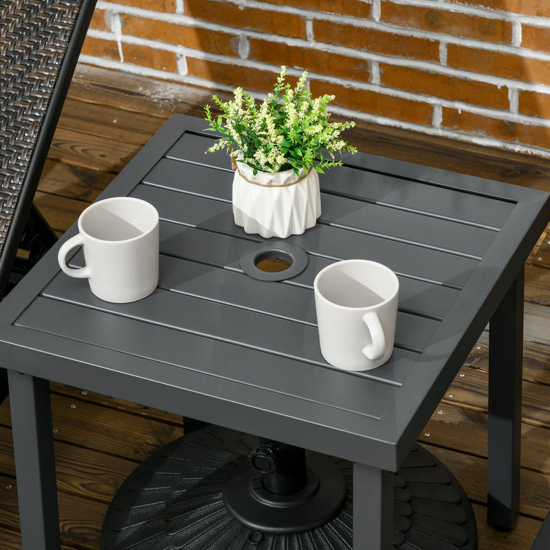 Garden Side Table, Patio Coffee Table with Umbrella Hole, End Table with Steel Frame for Balcony, Grey