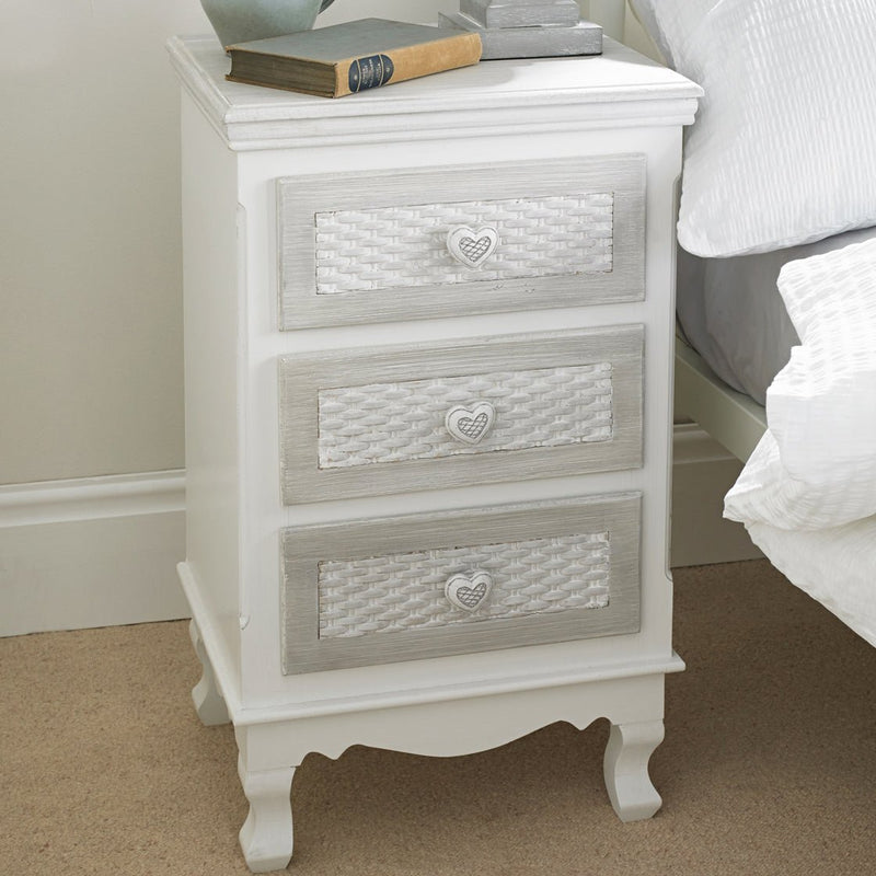 Brittany 3 Drawer Bedside White-Grey - Bedzy Limited Cheap affordable beds united kingdom england bedroom furniture