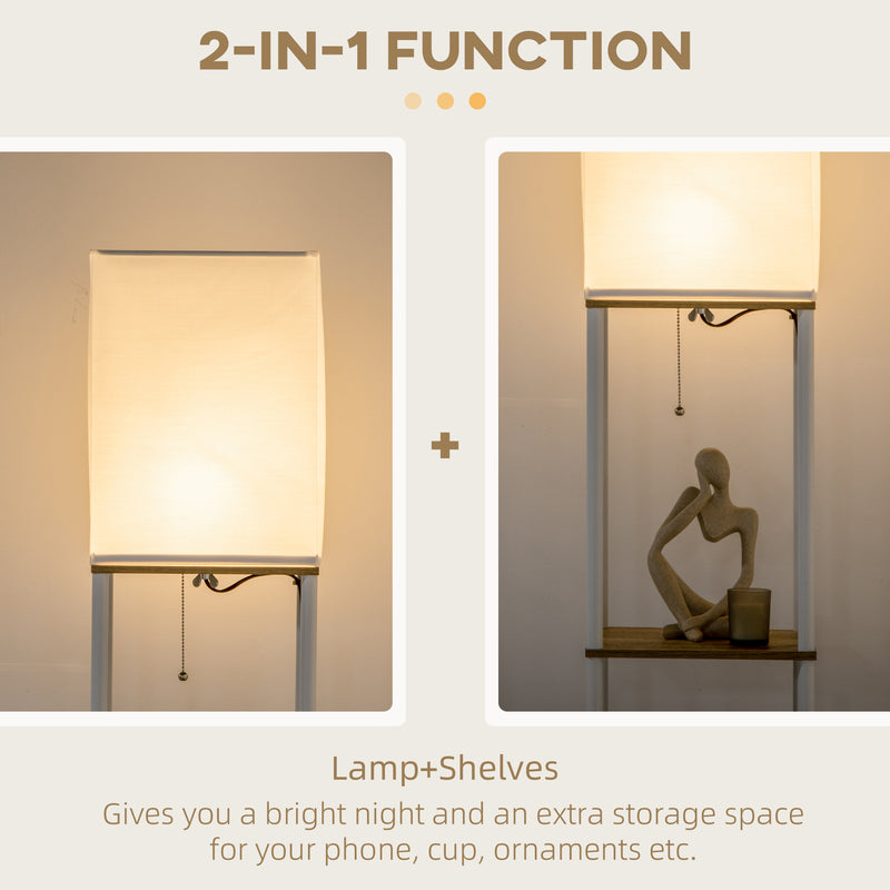 Modern Floor Lamp with Shelves, 3 Layer Shelf Tall Standing Lamp with Fabric Lampshade, Pull Chain Switch (Bulb not included)