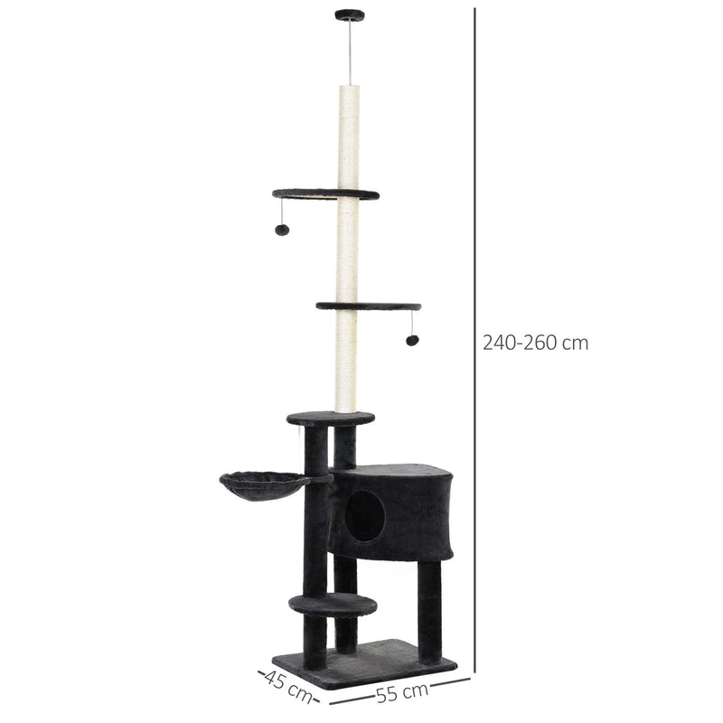 Adjustable Height Floor-To-Ceiling Vertical Cat Tree with Carpeted Platforms, Condo, Sisal Rope Scratching Areas