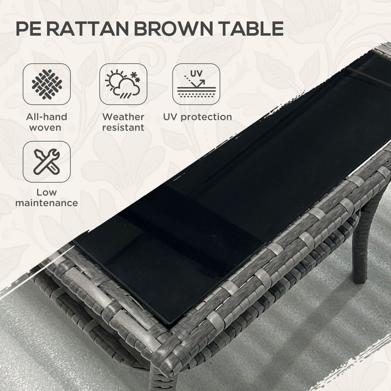 50cm Outdoor PE Rattan Coffee Table, Patio Wicker Two-tier Side Table with Glass Top, for Patio, Garden, Balcony, Grey