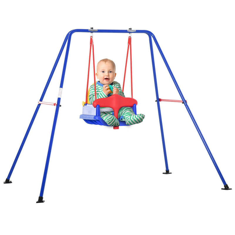 Metal Kids Swing Set with Baby Seat Safety Harness A-Frame Stand for Backyard