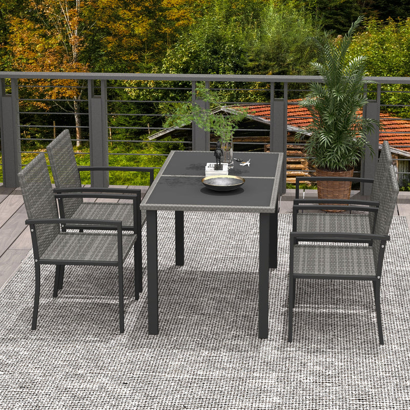 Outdoor Dining Set 5 Pieces Patio Conservatory with Tempered Glass Tabletop,4 Dining Chairs - Grey