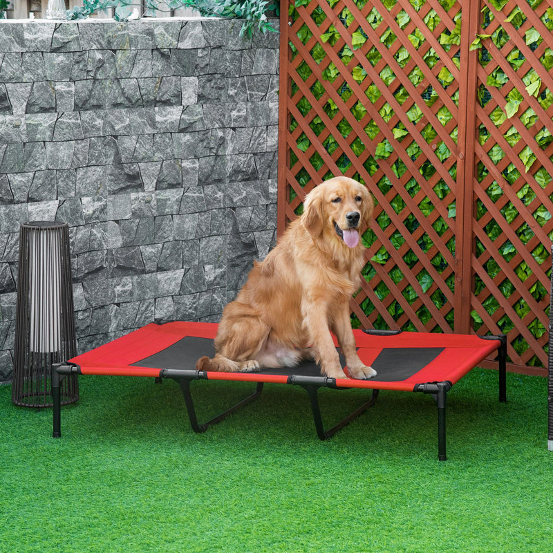 Raised Dog Bed Cooling Elevated Pet Cot with Breathable Mesh for Indoor Outdoor Use Red, X Large, 122 x 92 x 23cm
