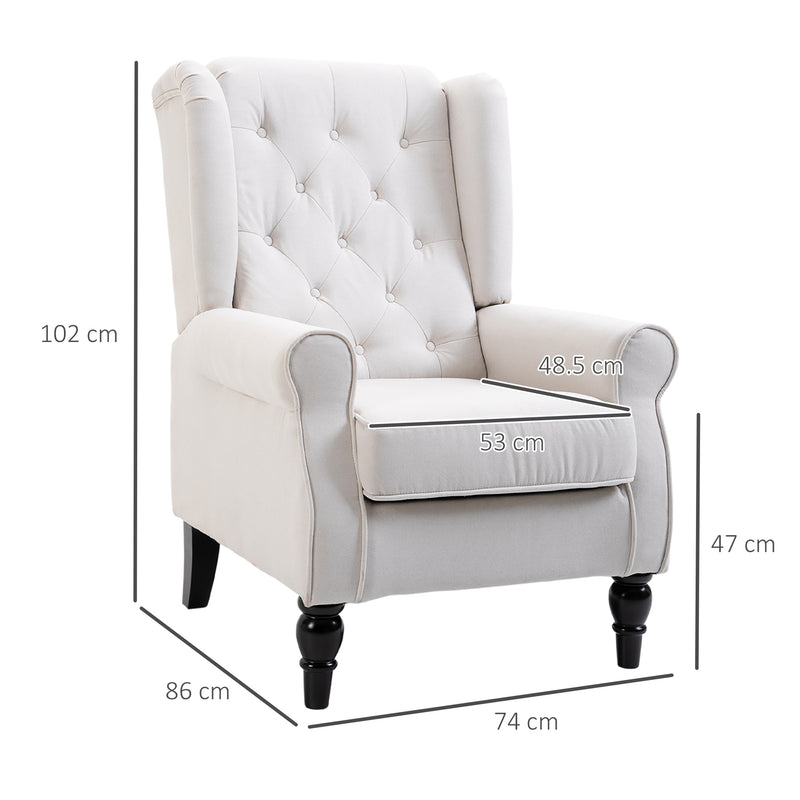Wingback Accent Chair, Retro Upholstered Button Tufted Occasional Chair for Living Room and Bedroom, Cream White
