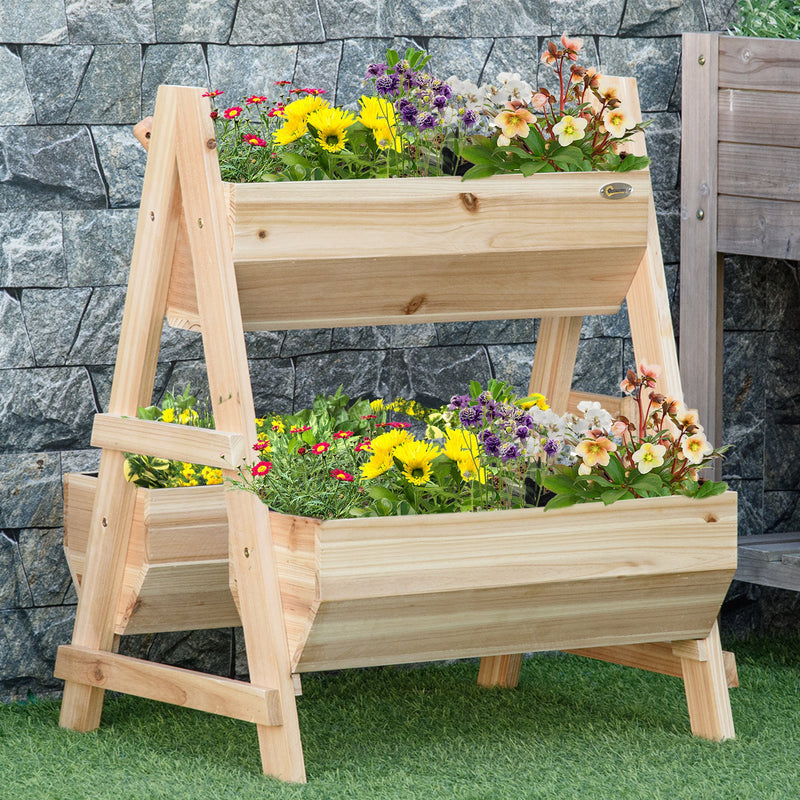 Wood Raised Garden Bed, Outdoor Planter Box with Stand, Nonwoven Fabric for Vegetables, Herbs, Flowers, Natural