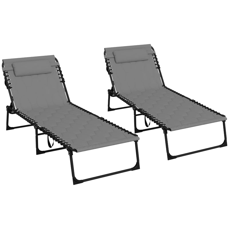 Foldable Sun Lounger Set with 5-level Reclining Back, Outdoor Tanning Chairs w/ Padded Seat, Outdoor Sun Loungers with Side Pocket