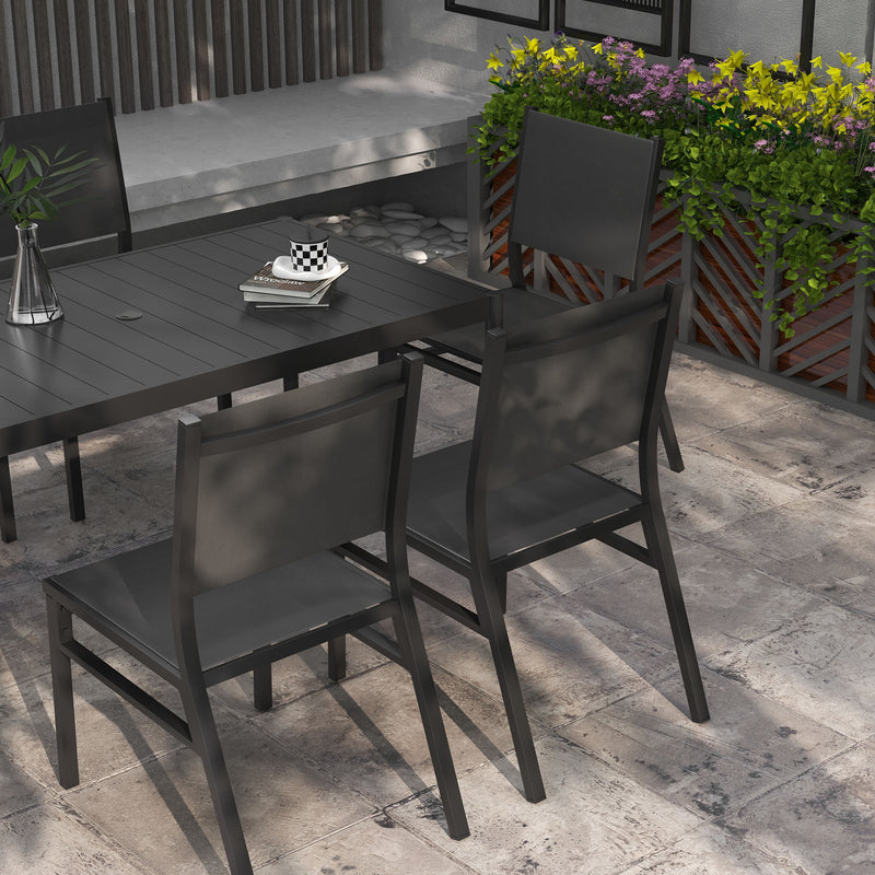 Seven-Piece Steel Dining Set, with Aluminium-Top Table