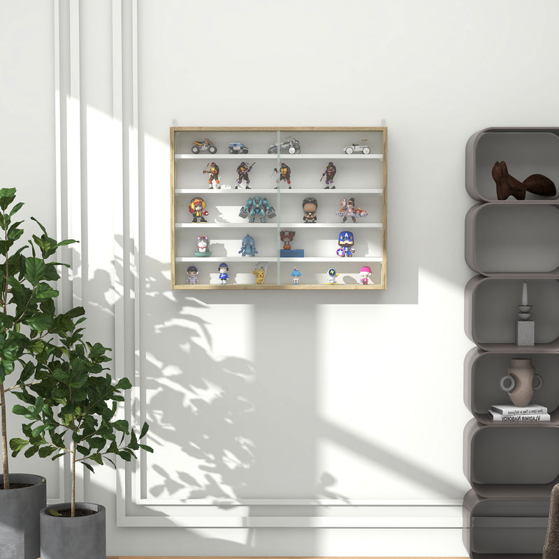 5-Tier Wall Display Shelf Unit Cabinet w/ 4 Adjustable Shelves Glass Doors Home Office Ornaments 60x80cm Natural